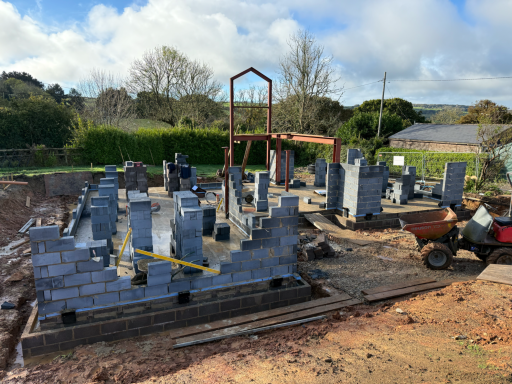 New build shell in Swanage highlighting quality blockwork and form